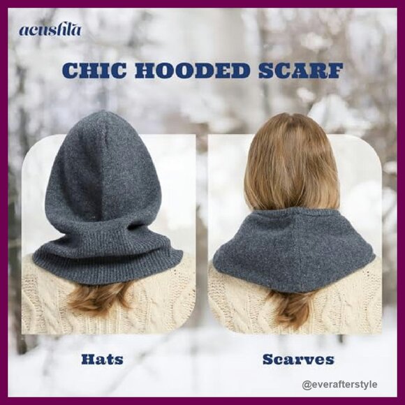 100% Merino Wool Balaclava Hooded Scarf Hat Set Winter Warm Knit Unisex main image 7